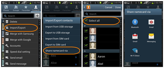 Move Contacts from Android to Android via Bluetooth or Wi-Fi Direct