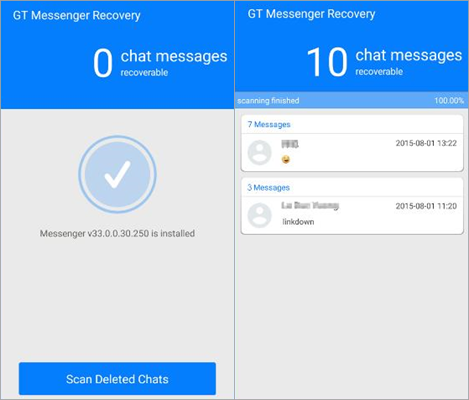 Retrieve Lost Facebook Messages on Messenger for Android with GT Messenger Recovery
