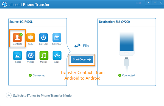 Transfer Contacts from Android to Android by One Click