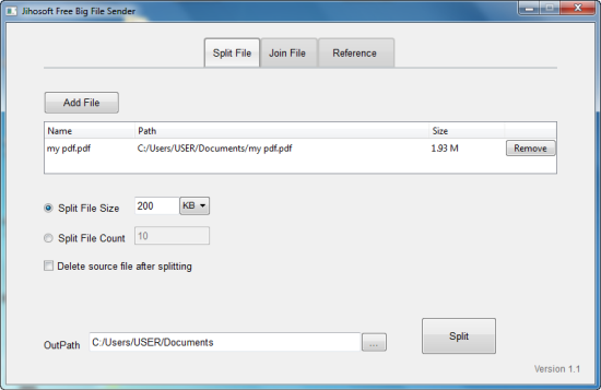 Jihosoft Big File Sender Free 1.1 screenshot