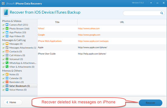 Restore Kik messages on iPhone with Kik Message Recovery Tool