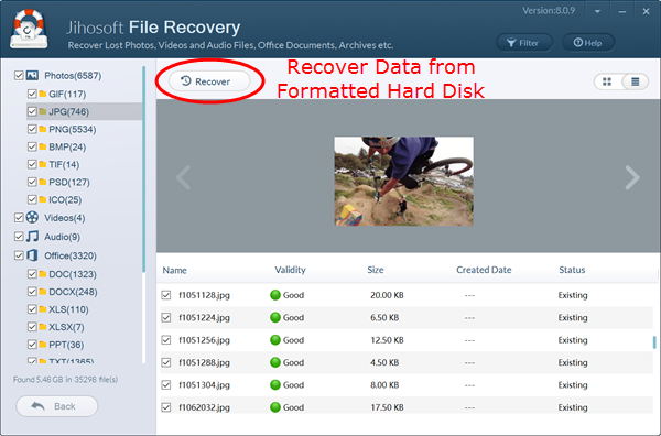 Preview and recover data from formatted hard disk.