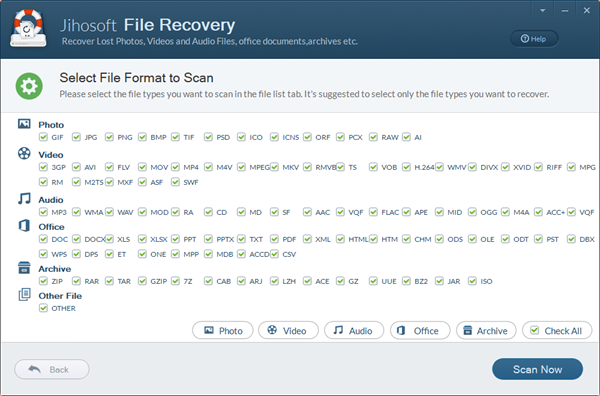 Select File Format to Scan