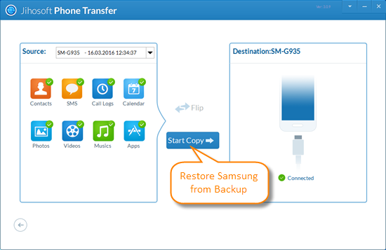 Backup and Restore Samsung via Jihosoft Android Manager