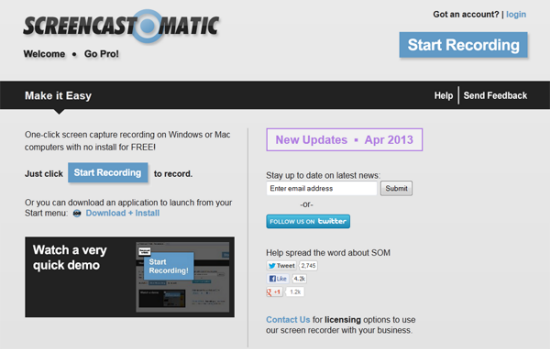 Screencast-O-Matic is another web-based free screencasting tool.