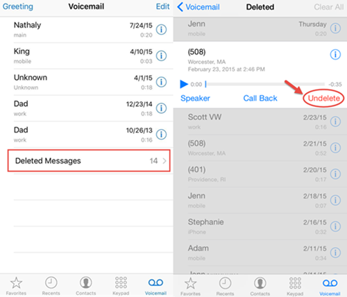 Restore Deleted Voicemails on the Phone App Itself