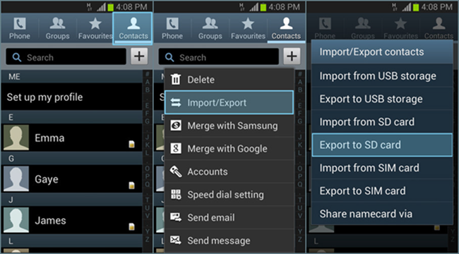 Export Android Contacts to SD Card/USB Storage