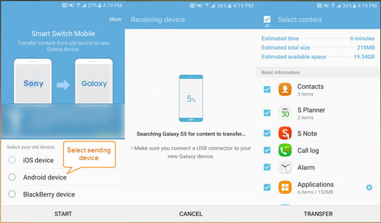 Send Data from Sony to Samsung Galaxy S7, S6, S5 with Samsung Smart Switch