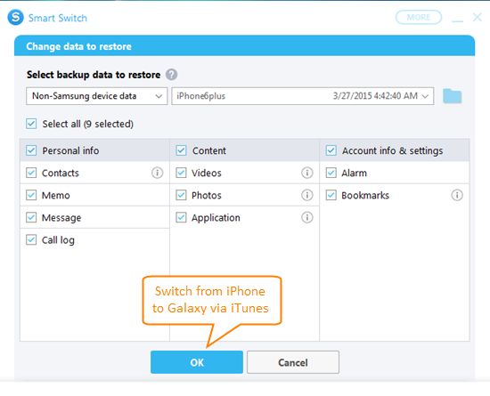  Switching from iPhone to Galaxy via iTunes