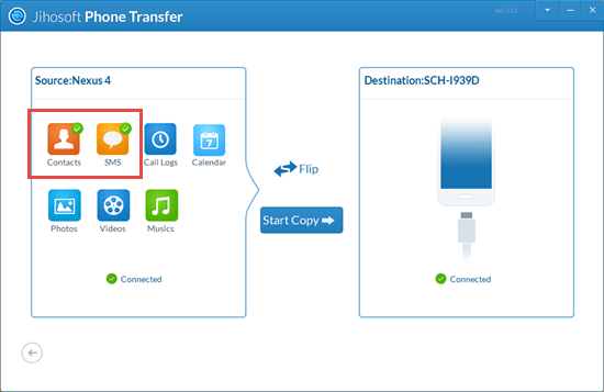 Transfer contacts and SMS from LG to Samsung with Jihosoft Phone Transfer