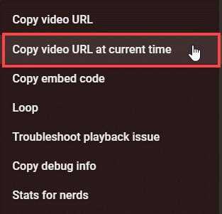 Copy video URL at current time