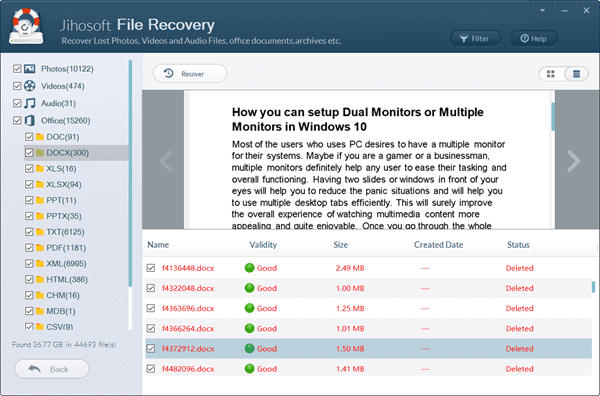 Preview and Recover deleted Word files.