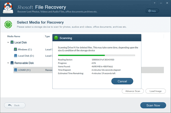 Select a partition and Scan for deleted Word.