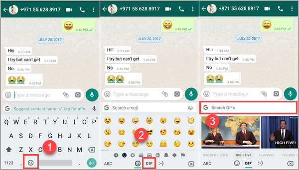 Send GIF on WhatsApp with Keyboard