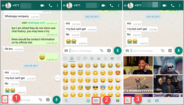 Send GIF on WhatsApp via Giphy