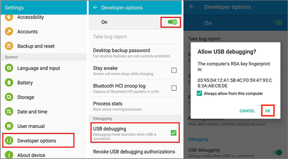 Enable USB debugging.