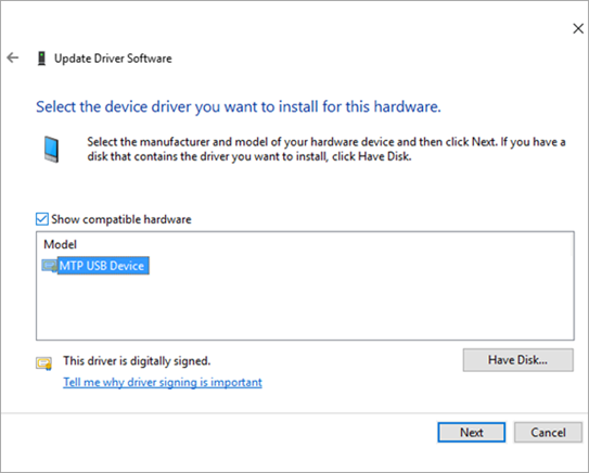 Update MTP USB Device Driver