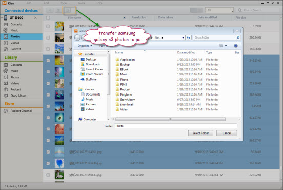 Transfer Samsung Galaxy Pictures to PC with Samsung Kies