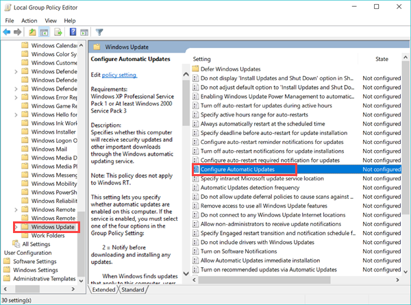 Stop Windows 10 Update with Group Policy Editor