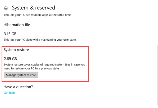 Delete system restore point in Windows 10