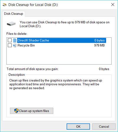 Delete temporary filesto Clean up Windows 10 Space