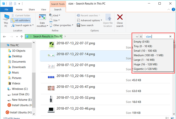 Delete big folders and files in Windows 10