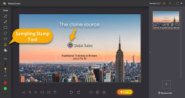 Edit Unwanted Object Out of Picture with Sampling Stamp Tool Accurately