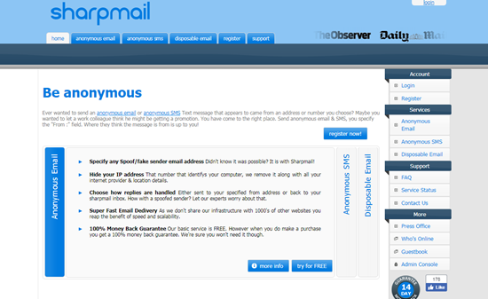 Sharpmail is one of the top Sites to Send Anonymous Messages from PC.