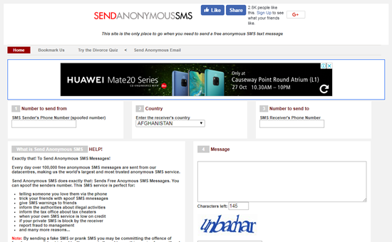 SendAnonymousSMS is one of the top Sites to Send Anonymous Messages from PC.