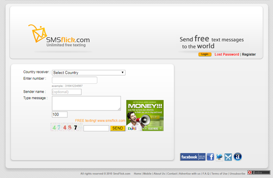 SMSflick is one of the top Sites to Send Anonymous Messages from PC.