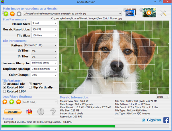 AndreaMosaic is best Photo Mosaic Maker Softwares for PC.