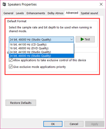 Fix Audio Issues on Windows 10 by Changing Default Format