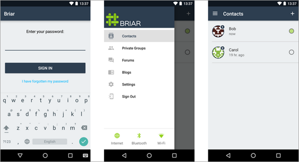 Briar is Top Free Walkie Talkie Apps to Call and Text without Internet Connection.