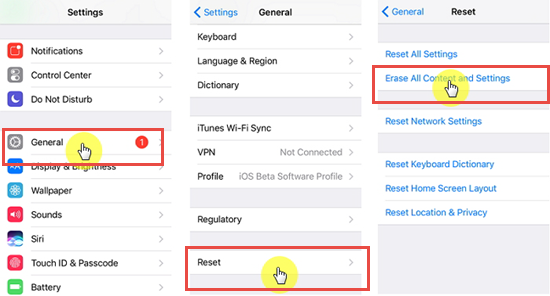 Restore iPhone without Updating via Reset Settings