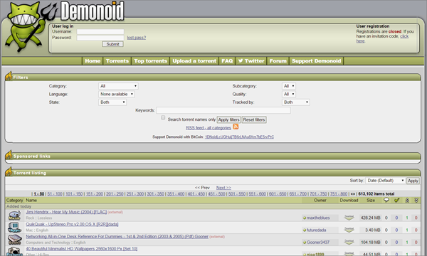 Demonoid is one of the Best Alternative Websites to TorrentKing.