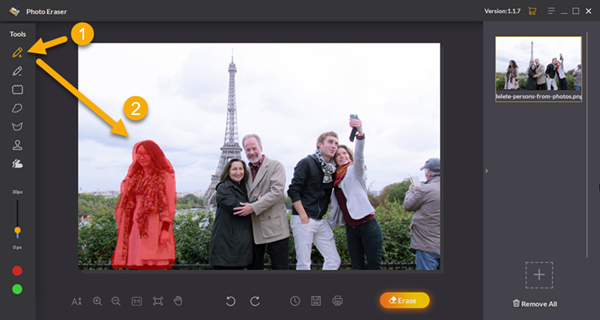 Remove the unwanted objects from the photo background with Jihosoft Photo Eraser editor.