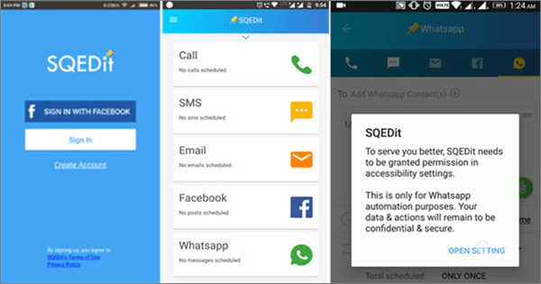 Using SQEDit Appto Schedule WhatsApp Messages On Android.