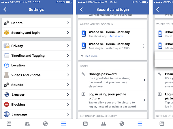 Method to log out of the Facebook Messenger on iOS device