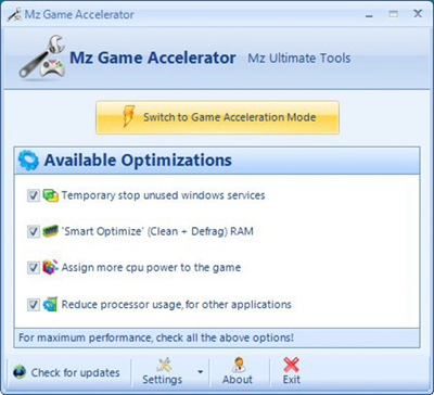 Mz Game Accelerator is one of the top best Game Optimizers and Boosters for PC.