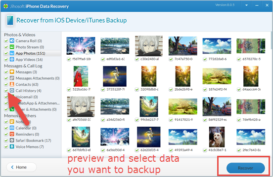 Preview and Select the Data you want to backup.