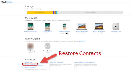 How to Restore Contacts on iPhone through iCloud.com