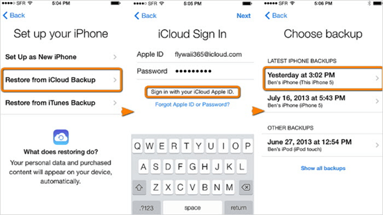 Restore Contacts from iCloud Backup by Resetting iPhone.