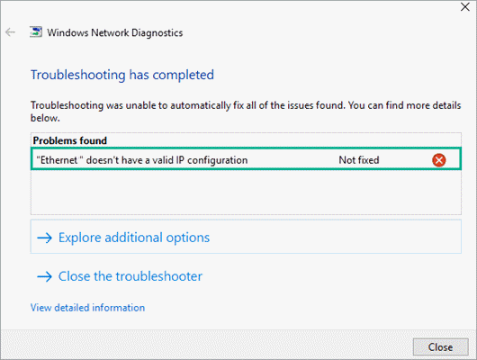 thernet Doesn’t Have a Valid IP Configuration.