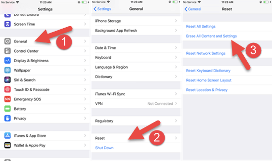Using Settings to Factory Reset iPhone without iTunes