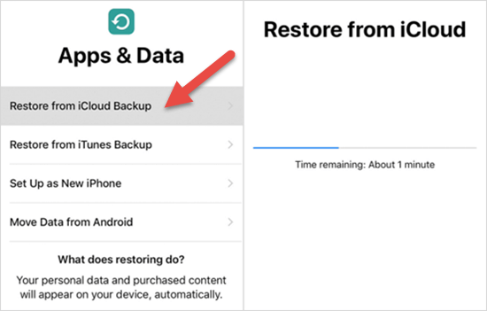 Restore iPhone data from iCloud backup