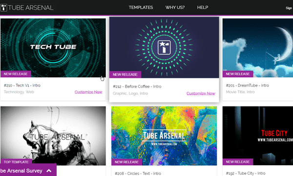 Tube Arsenal is one of the online YouTube Intro Makers with amazing templates.