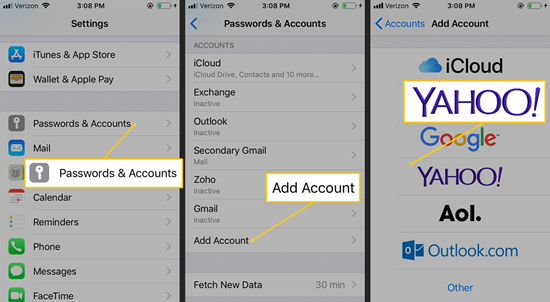 Add your Yahoo Mail account again on your iPhone