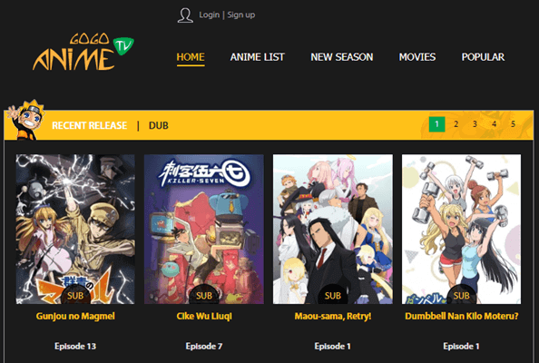 GoGoAnime is one of the best alternatives to 9Anime for watching Anime Movies and TV Shows.