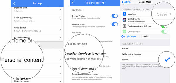 Enable Google Maps Timeline on iPhone