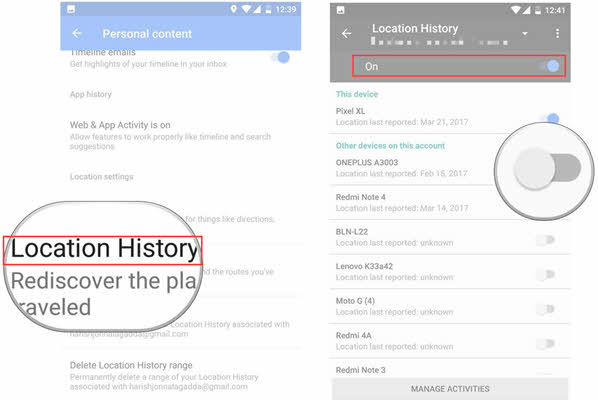 Enable Google Maps Timeline on Android.